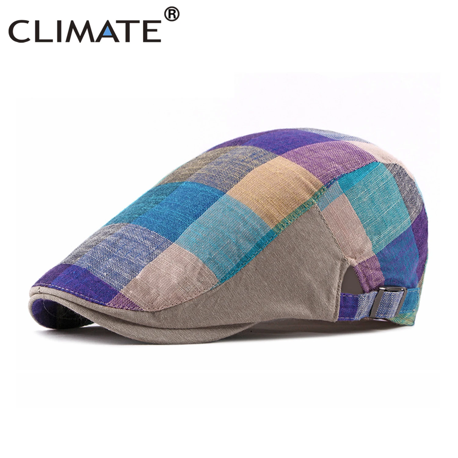 CLIMATE Men Women Plaid Beret Flat Cap Hat Spring Colorful Plaid Hat Women Men Berets Ivy Cap Adjustable Checks Flat Caps Beret