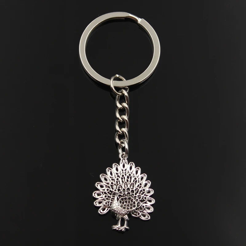 Fashion Keychain 29x23mm Bird Peacock Peafowls Maurya Silver Color Pendants DIY Men Jewelry Car Key Chain Ring Holder For Gift