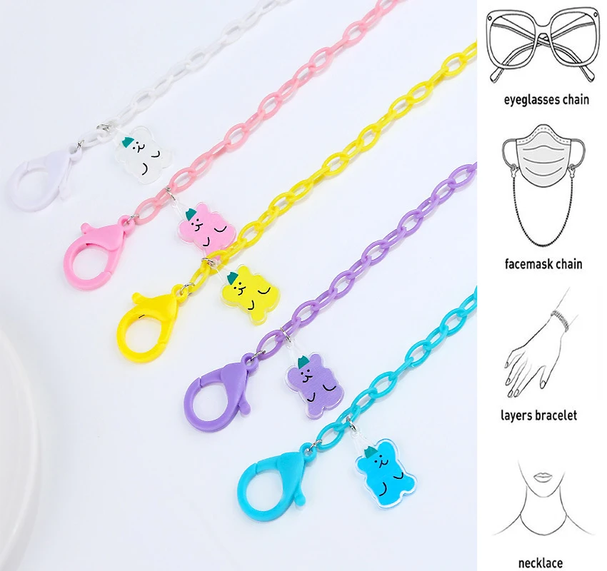 Gläser Ketten Für Kinder Candy-farbige Acryl Maske Lanyard Kreative Cartoon Bär Charm Sonnenbrille Kette Riemen Schmuck Geschenk