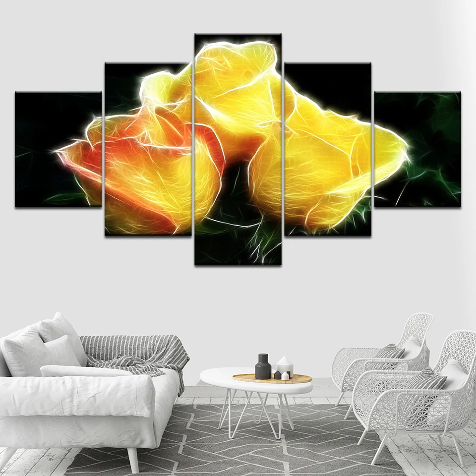 Painting Canvas 5 Piece Set Yellow Rose Wall Decor Painting Canvas Art HD Print Wall Picture Modular Home Decoration Artwork