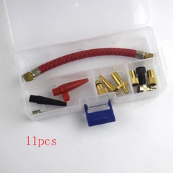 11 in 1 Replacement Bike Tire Air Pump Inflatable Inflator Extension Hose Tube Tip Adapter Nozzle Kit with Storage Box