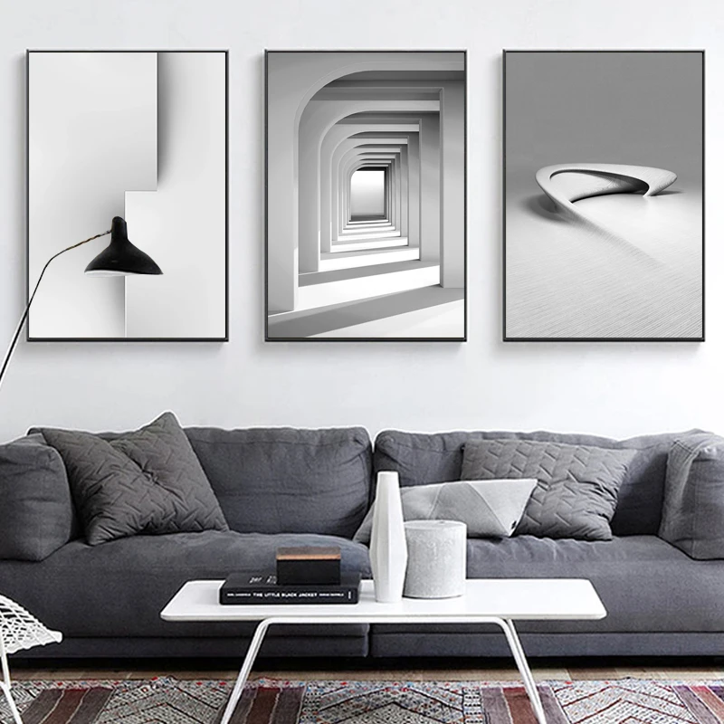 Nordic Poster Black and White Geometry Space Art Wall Art Canvas Poster Morden Painting Abstract Line Pictures for Living Room