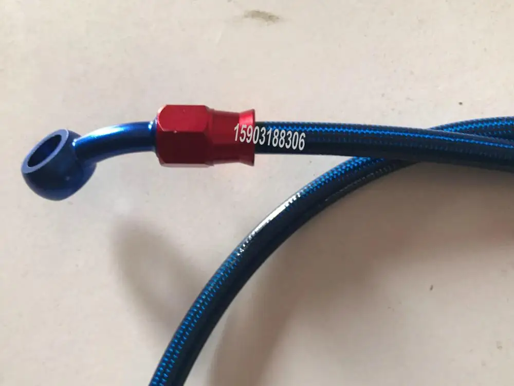 AN3 Motorcycle Braided Oil Brake Hose with Straight 28Degree Red Blue Aluminium Banjo Brake Crimp Fittings