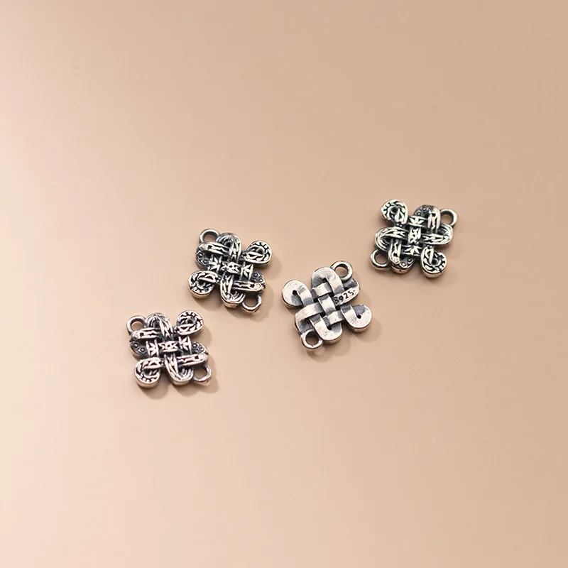 925 Sterling Silver Chinese Knot Charm Connector Double Hole Necklace Bracelet Silver Pendant Dangler DIY Jewelry Findings