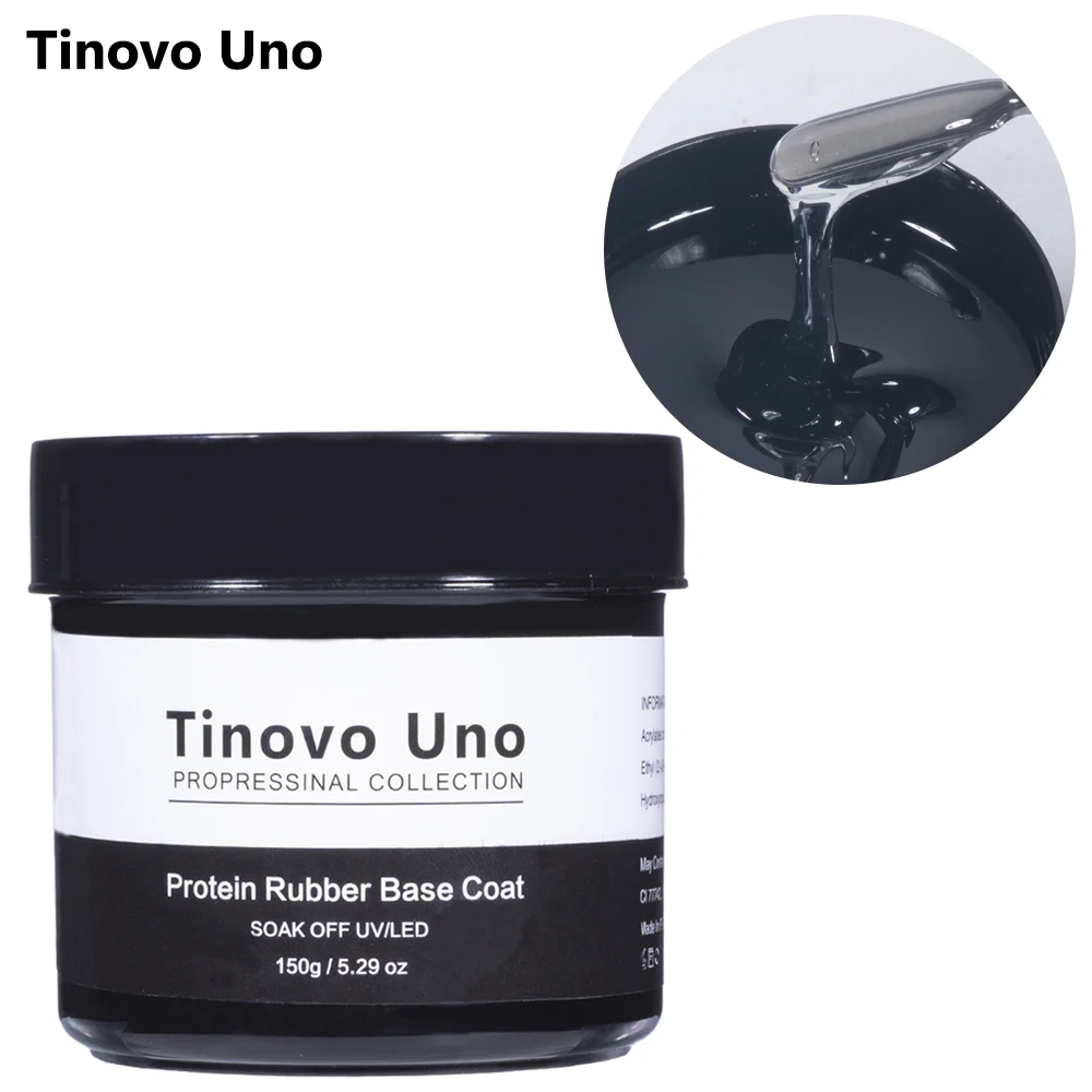 Tinovo Uno 150g Protein Rubber Base Coat UV Nail Gel Polish Thick Strong Long Lasting Pedicure Nails Primer Glue Clear Manicure