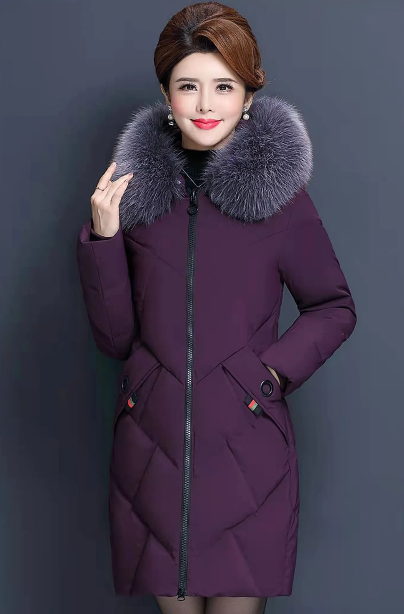 Fdfklak XL-5XL Dons Katoenen Kleding Jas Grote Bontkraag Effen Kleur Grote Maat Losse Winterjas Capuchon Manteau Femme Hiver