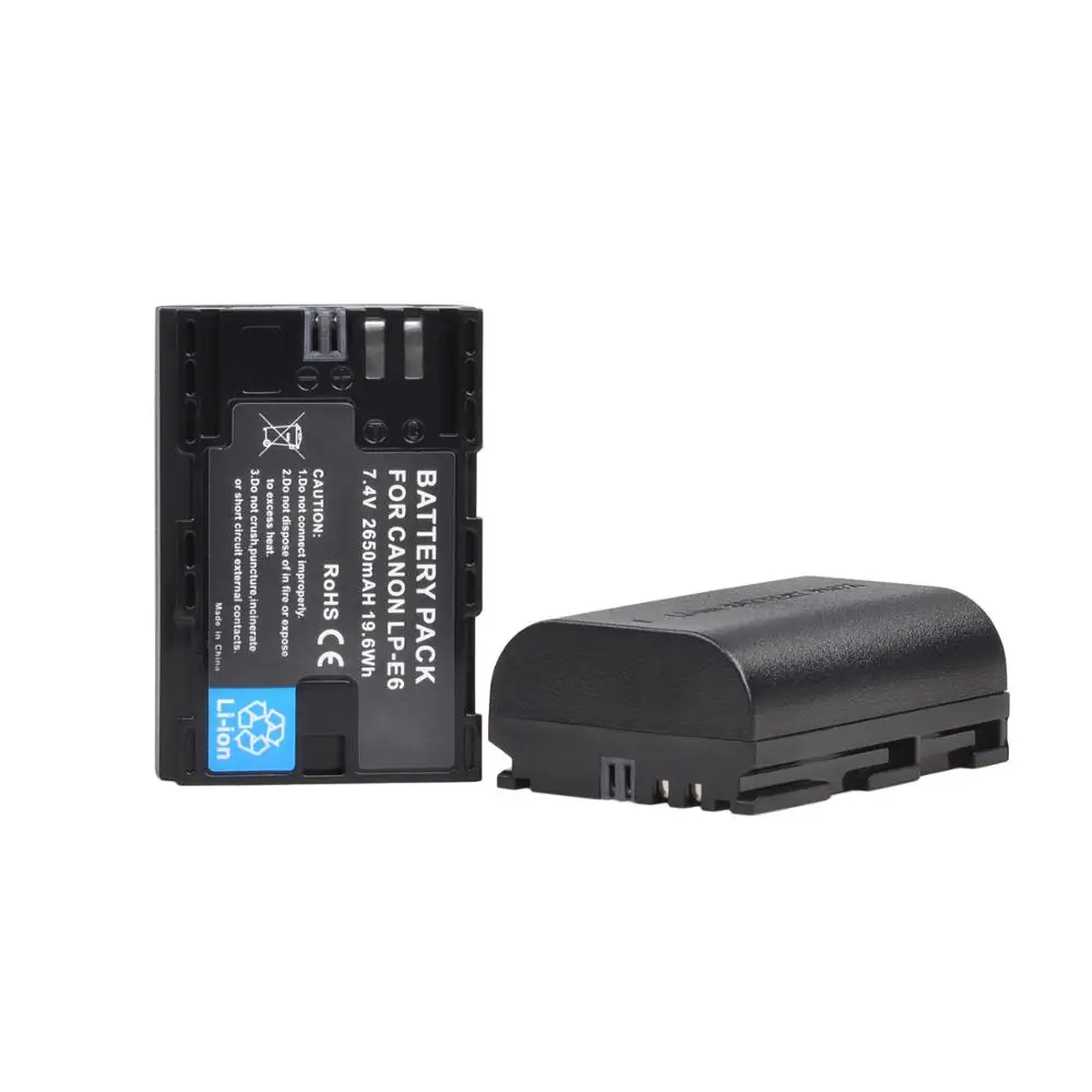 2650mAh LP-E6 LP-E6N LP E6 Battery + LCD USB Dual  Charger for Canon EOS 6D 7D 5D Mark II III IV 60D 60Da 70D 80D 5DS R XC10