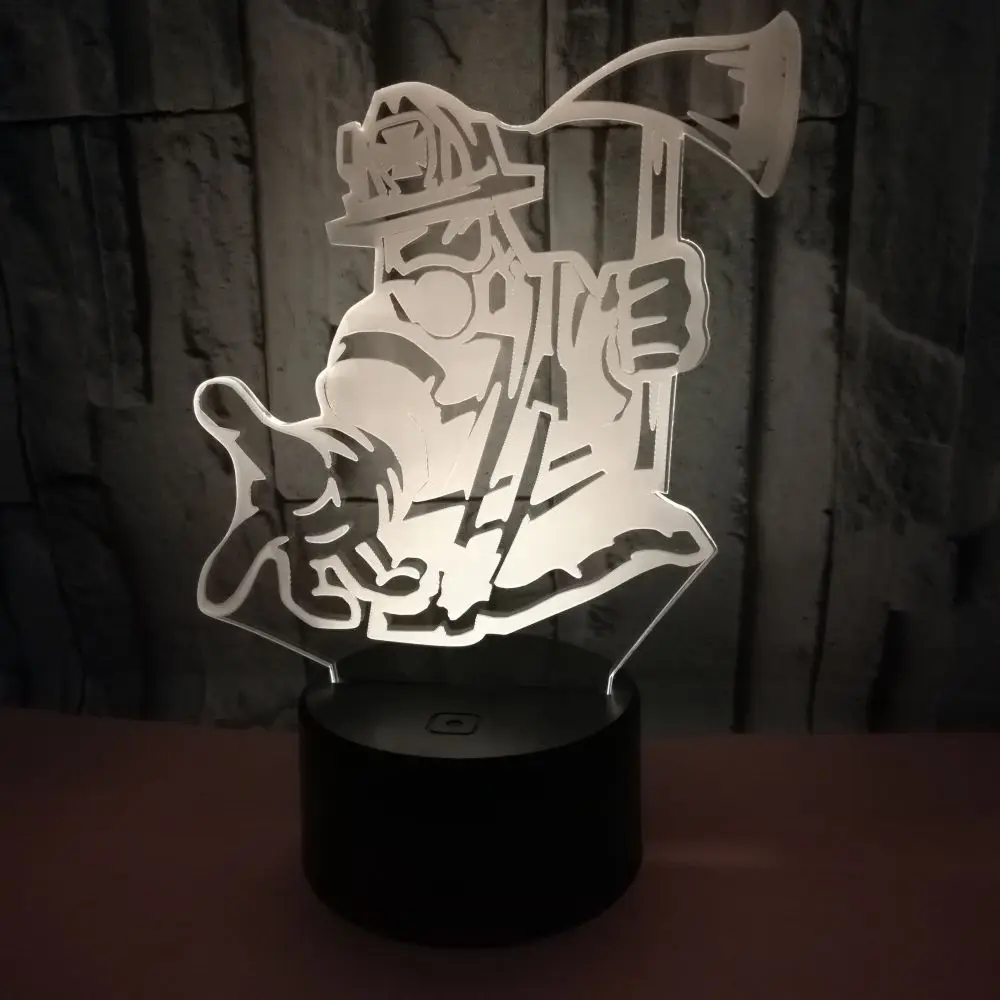Novelty 3D Fireman Table Lamp LED USB Touch Button 7 Color lampada Fire Fighter Night Light Bedside Decor Light Fixture Gifts