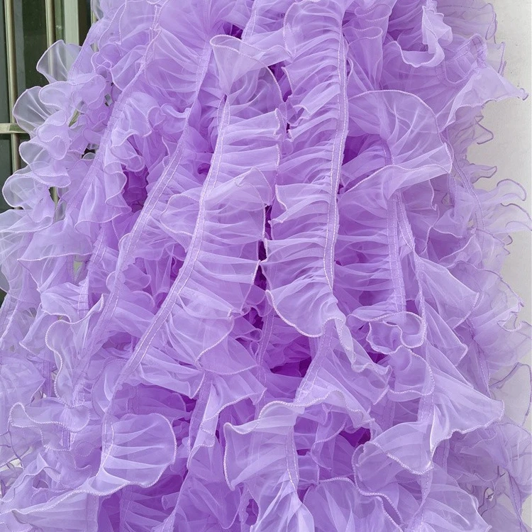 10Yard price 6cm wide pink jade apricot organza three-dimensional encryption pleated lace wedding dress lace accessories