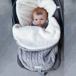 Newborn Baby Sleeping Bags Winter Stroller Blanket Footmuff Thick  Soft Warm Knitted Crochet Wool Swaddle Wrap Infant Sleep Sack