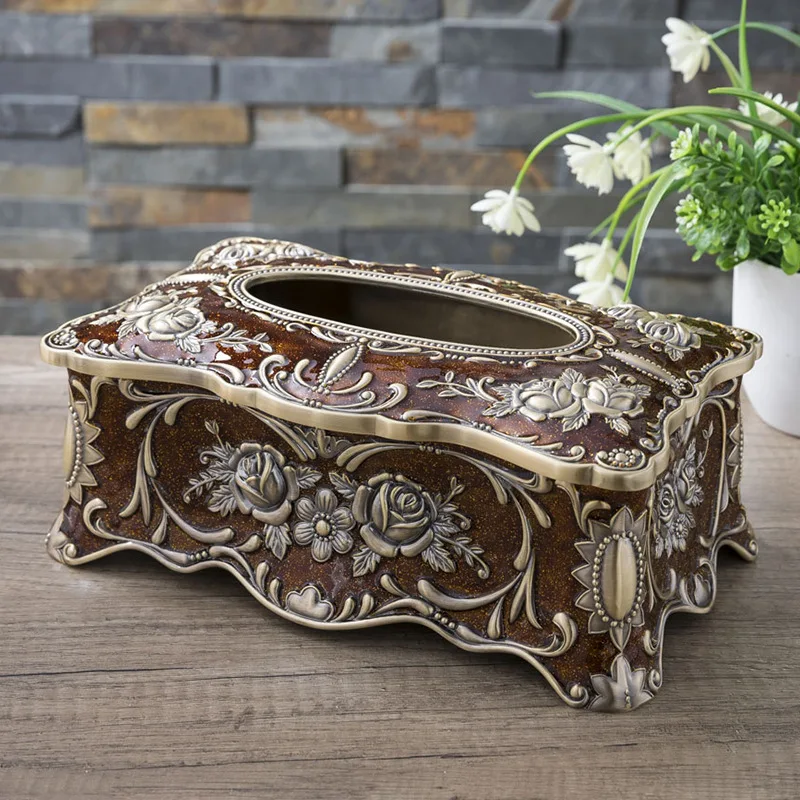 

XXL Size Luxury Rectangl Castle Tissue Case Cover Removable Tissue Holder Metal Tissue Box Holder For Table Decoration ZJH063D