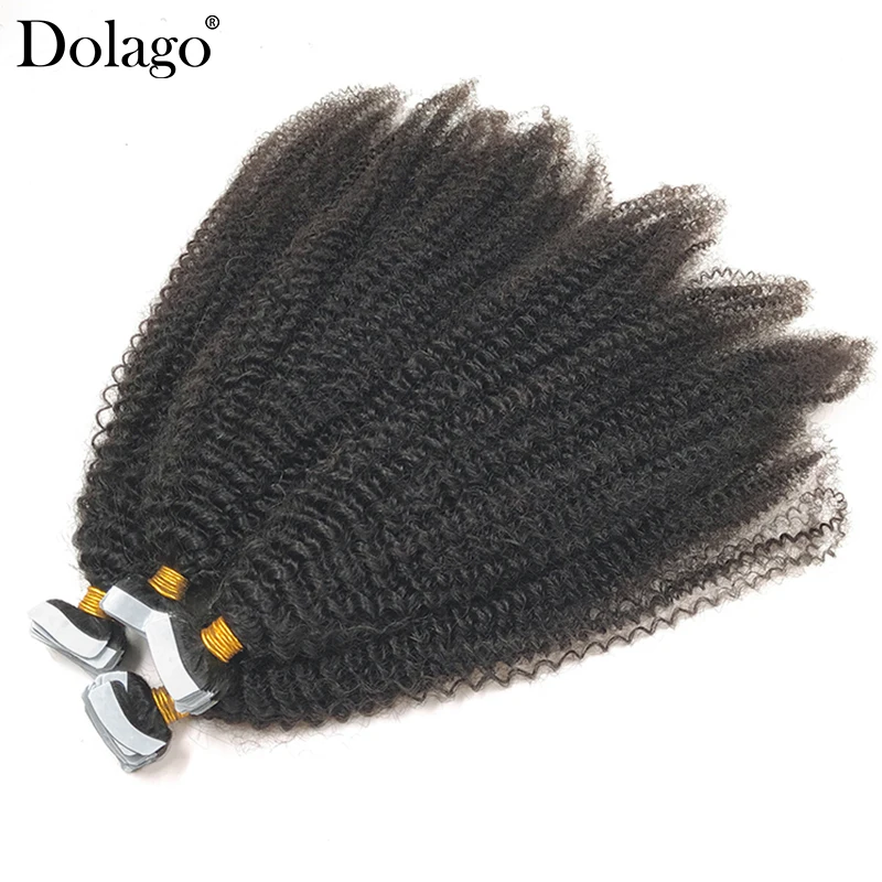 4B4C Afro Kinky Curly Tape In Human Hair Extensions Black Women Brazilian Virgin Kinky Straight Tape Ins Microlinks Extensions