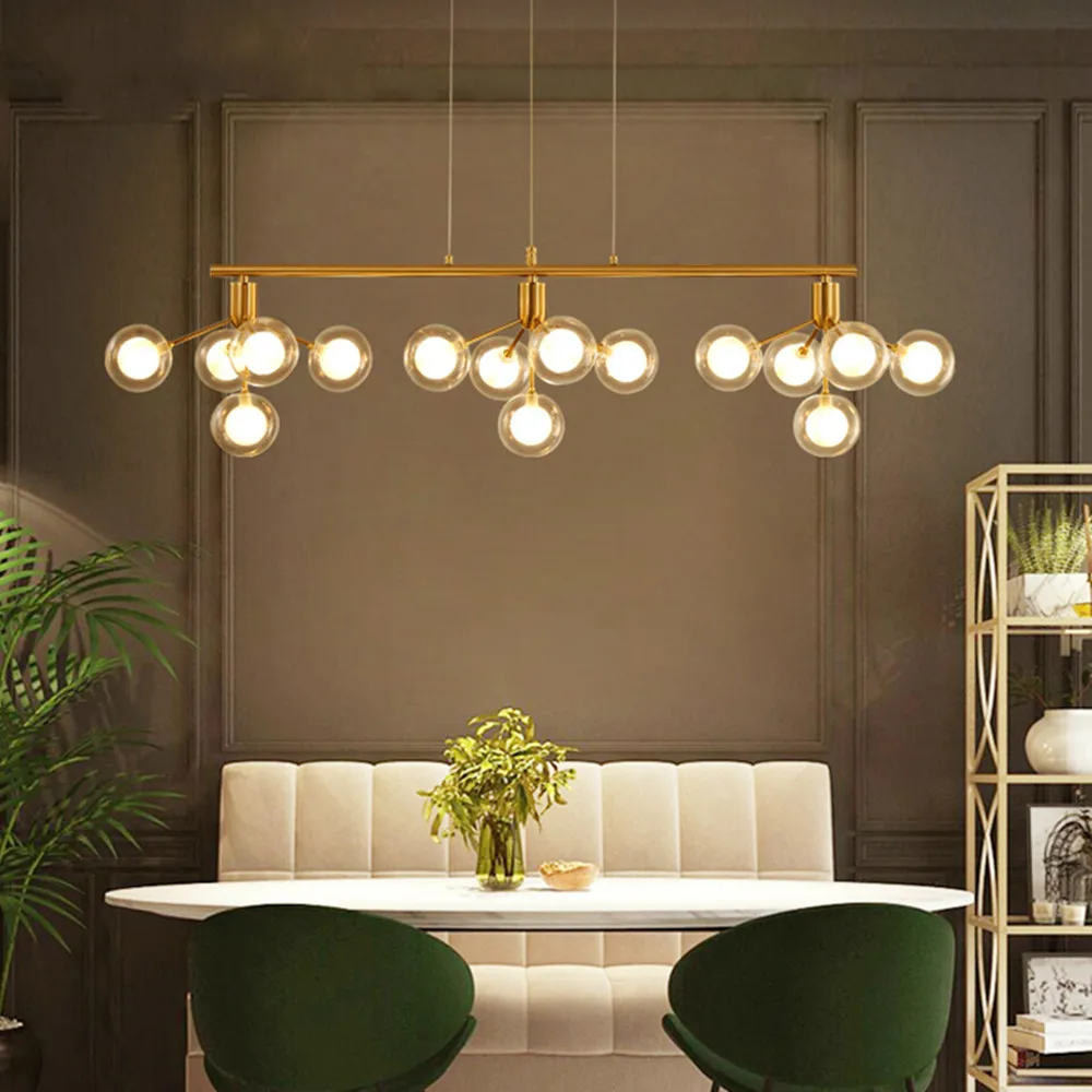 Modern tree branch chandelier LED Restaurant Transparent Glass Ball suspension luminaire Indoor Deco Gold linear chandelier