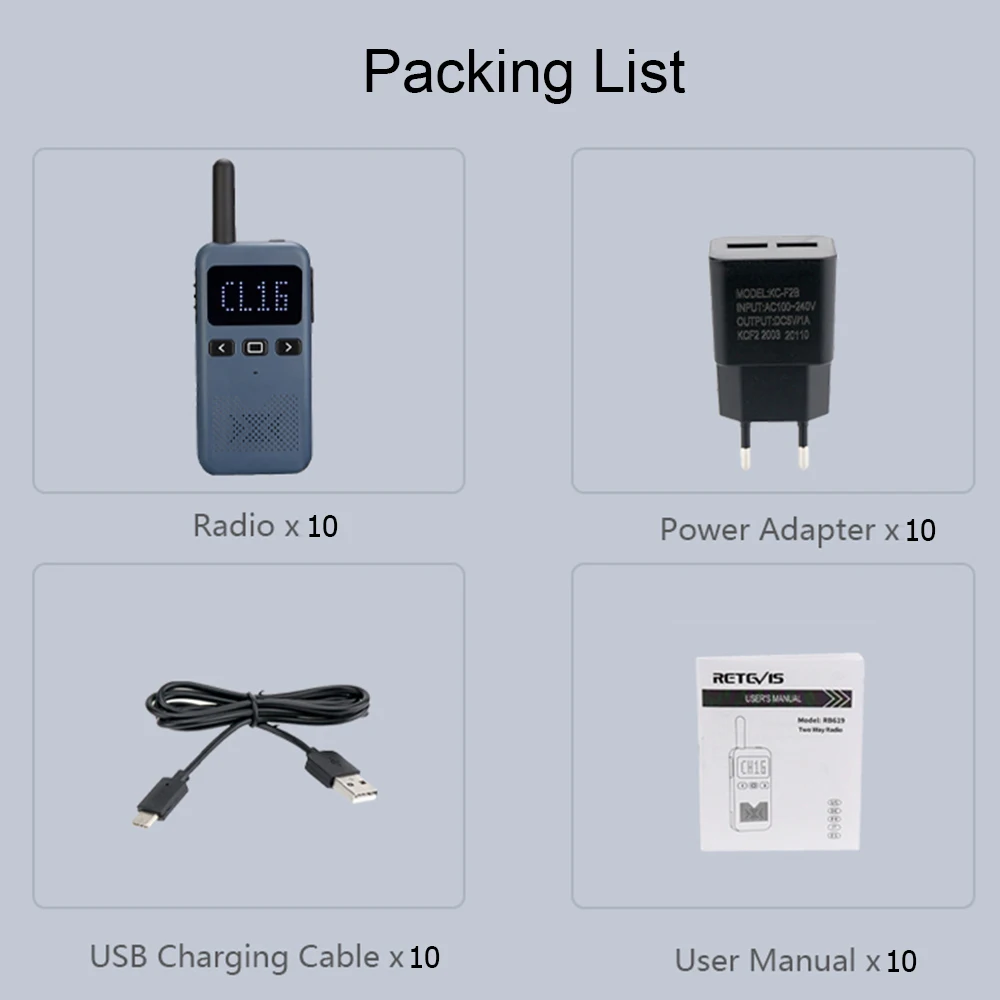 Imagem -06 - Walkie Talkie Mini Retevis Usb tipo c Telefone Rb619 Pmr 446 Rádio Walkie-talkies Rádio Bidirecional Portátil Ptt Hotel 10 Pcs