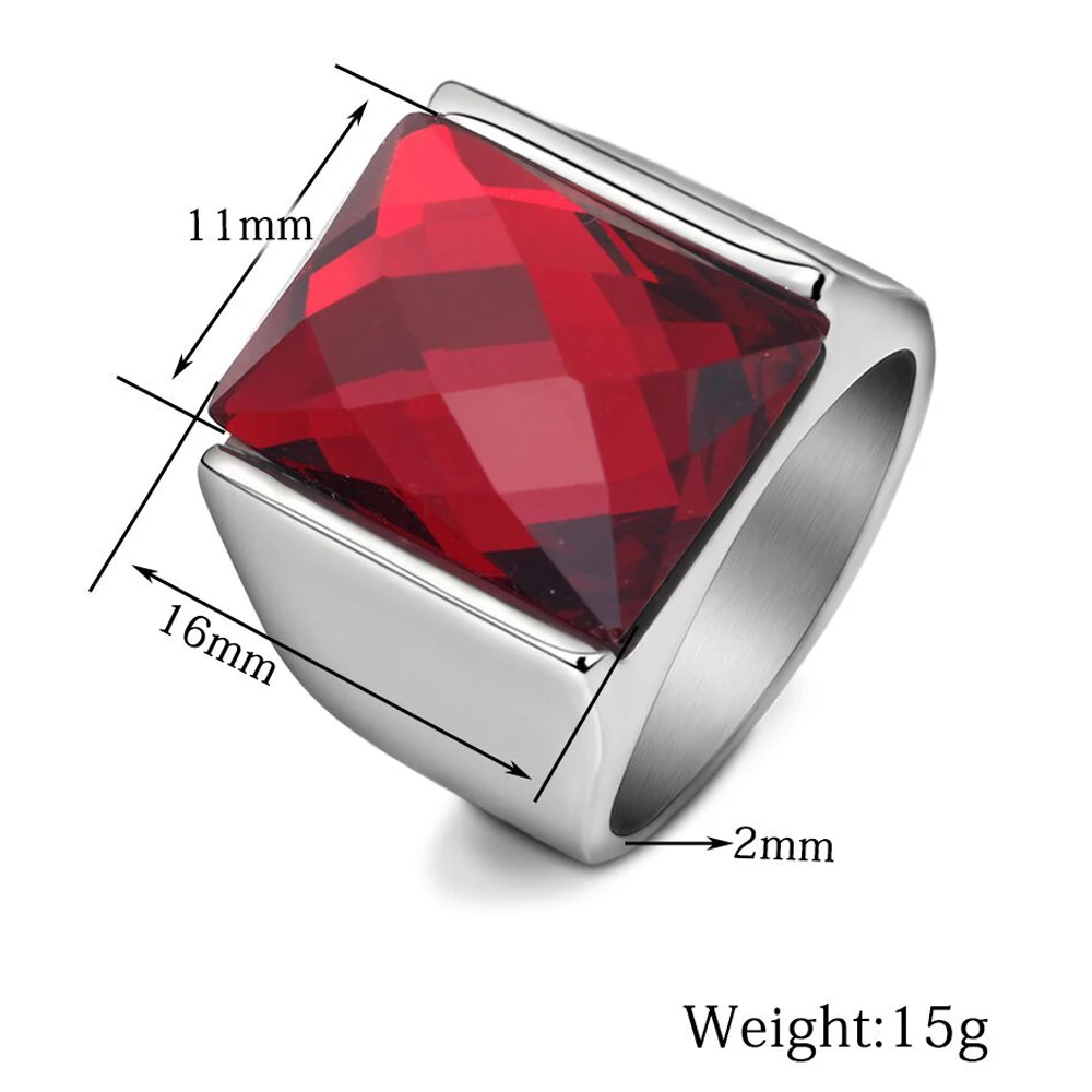 Vintage Top Quality Red Jewelry Rings For Men Never Fade Fashion Stainless Steel Brand Big Crystal Ring Mens Accessory