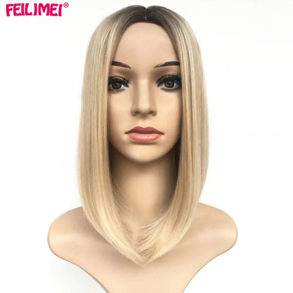 

Ombre Blonde Wig Synthetic Heat Resistant Short Straight Colour Bob Wgs for Black/White Women