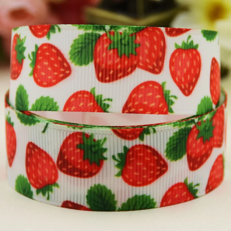 

22mm 25mm 38mm 75mm Strawberry Cartoon pattern printed Grosgrain Ribbon party decoration 10 Yards X-04182