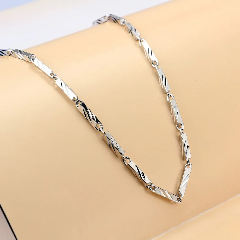 New Fashion Punk Man & Woman Square Carving Pattern 925 Sterling Silver Necklace Men 3MM  20 inches Link Chain Jewelry
