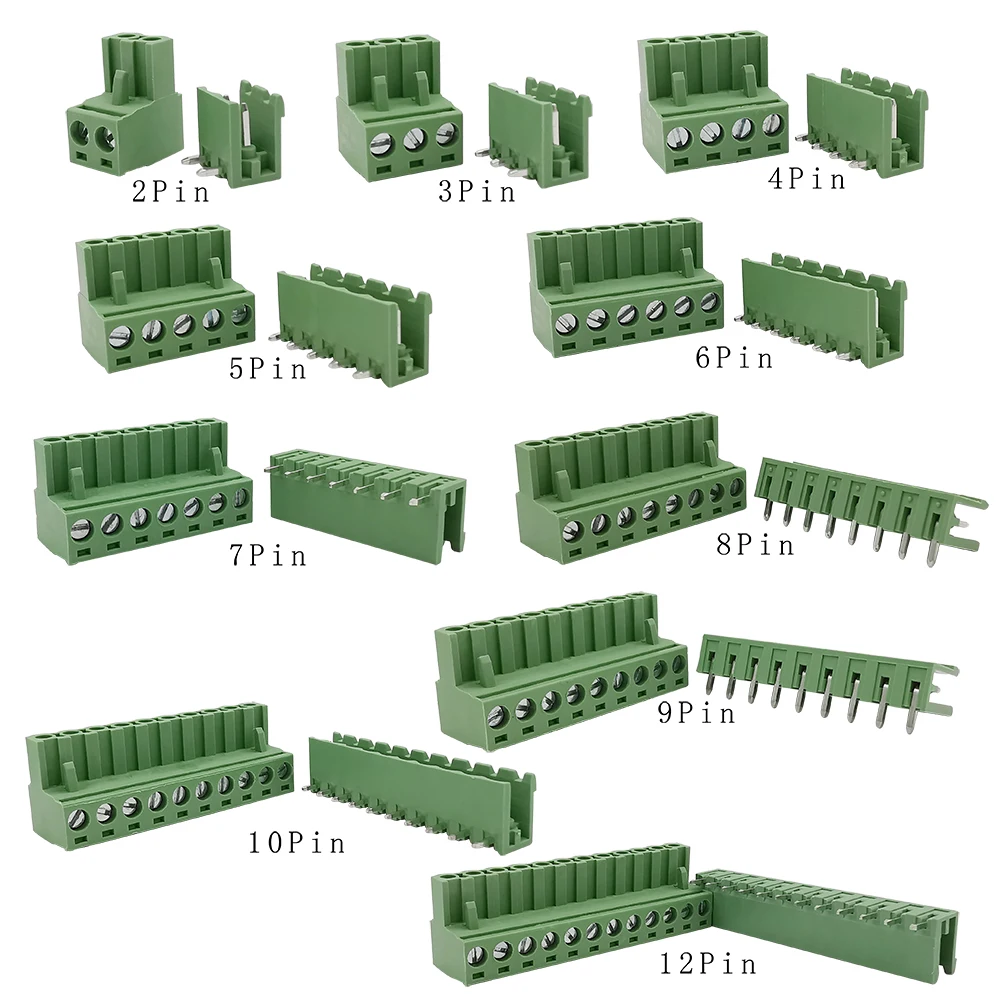 5/10Pairs 2EDG 5.08mm Pitch 2/3/4/5/6/7/8/9/10/12Pin PCB Screw Terminal Block Connector Right Angle Plug-in Socket