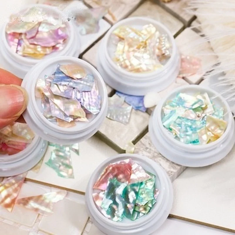 1 Jar Beauty Color-changing Abalone Natural Sea Shell Fragments Texture Nail Art Flakes Decoration Slice DIY Manicure AB