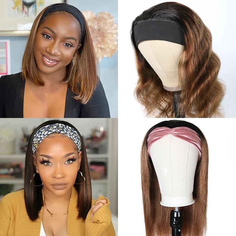 Ali Julia Hair Body Wave Headband Wig 10-18 Inch Highlight Malaysian Body Wave Wig Honey Blonde Straight Headband Scarf Wig