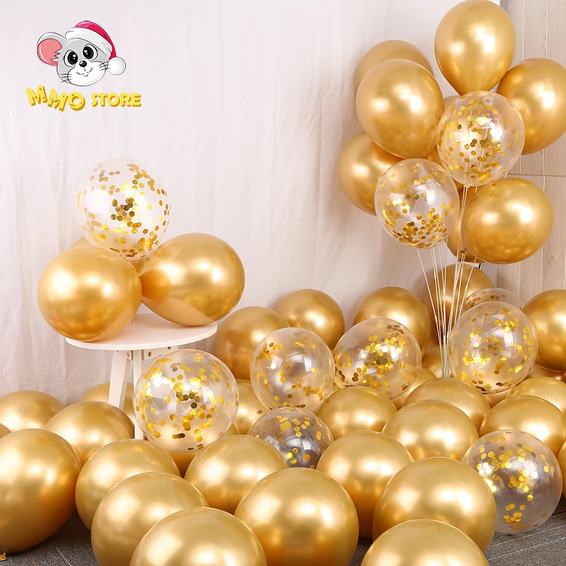 12inch Gold Sequin Transparent Balloon Chrome Metal Latex Helium Balloons Birthday Party Decoration Wedding Baby Shower Decor