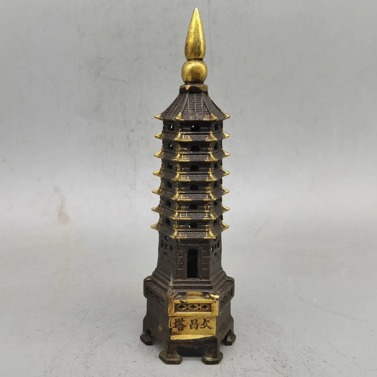 Antique collection vintage bronze gilt tower to help school to help career Wenchang tower household furnishing pieces