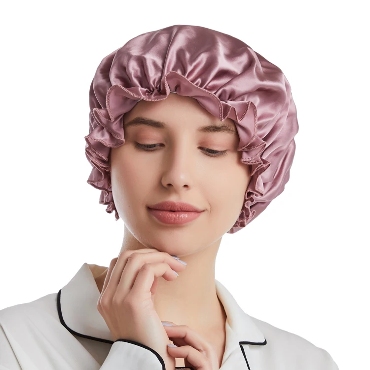 

New Pure Silk Night Hat Female 100 Mulberry Silk Confinement Maternity Silk Round Hair Care Large Size Cap Hair Bonnets XL