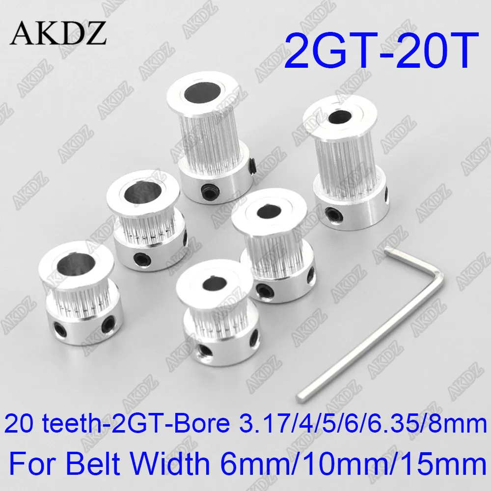 20 teeth 2GT Timing Pulley Bore 3.175/4/5/6/6.35mm for GT2 Open Synchronous belt width 6mm/10/15mm small backlash 20Teeth 20T