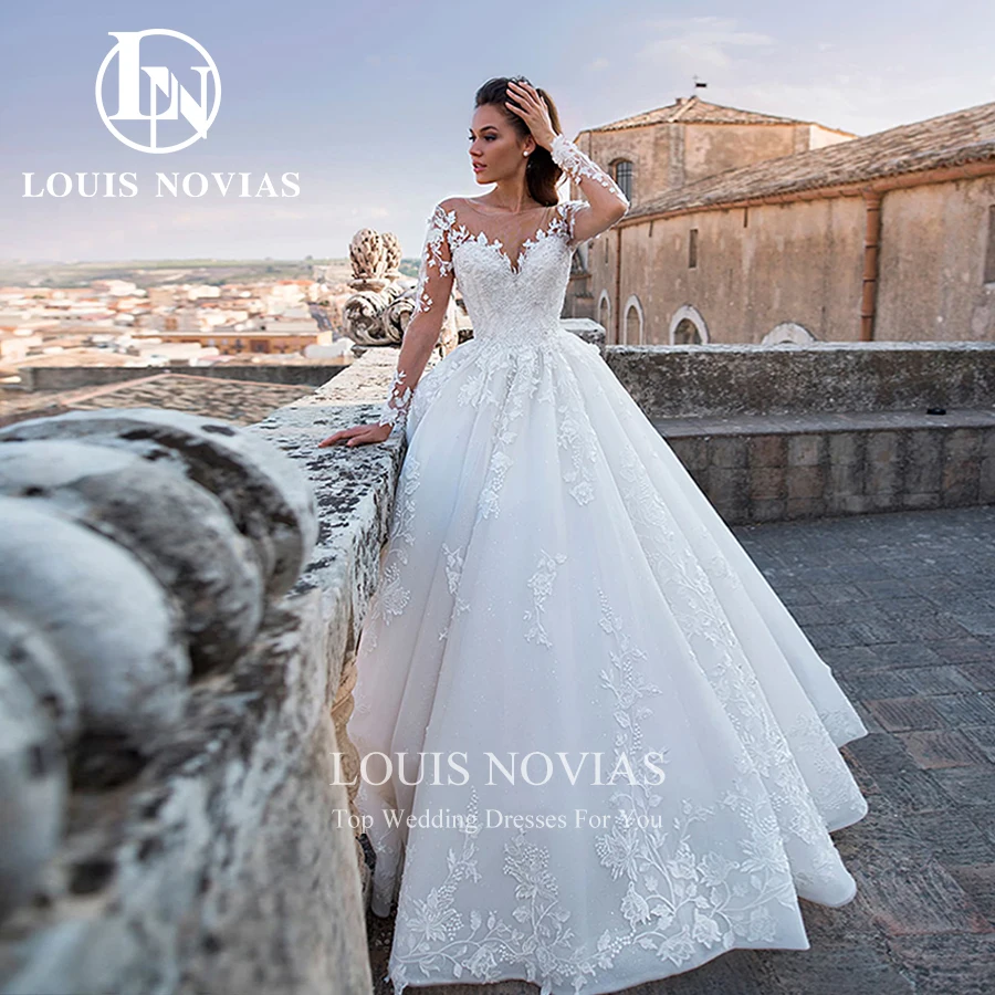 LOUIS NOVIAS Wedding Dresses For Women Gorgeous Beaded Princess Long Sleeve Sweetheart Lace Up Bridal Gown Vestidos De Novia