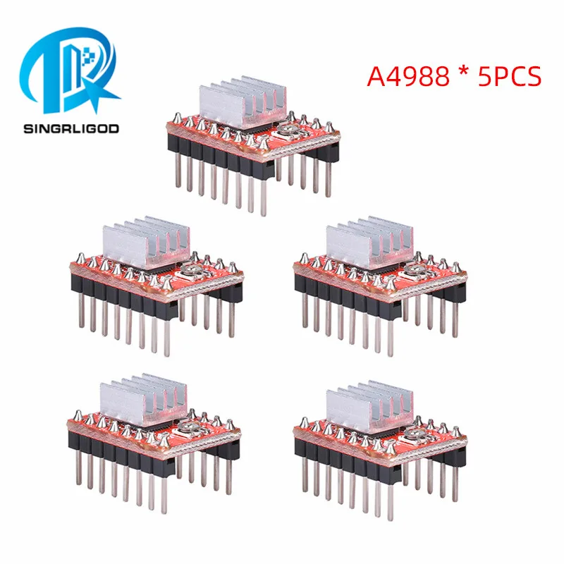 5PCS A4988 Stepper Motor Driver Module with Heatsink + Heat Sink 3D Printer Parts For SKR V1.3 1.4 GTR V1.0 MKS GEN V1.4 board