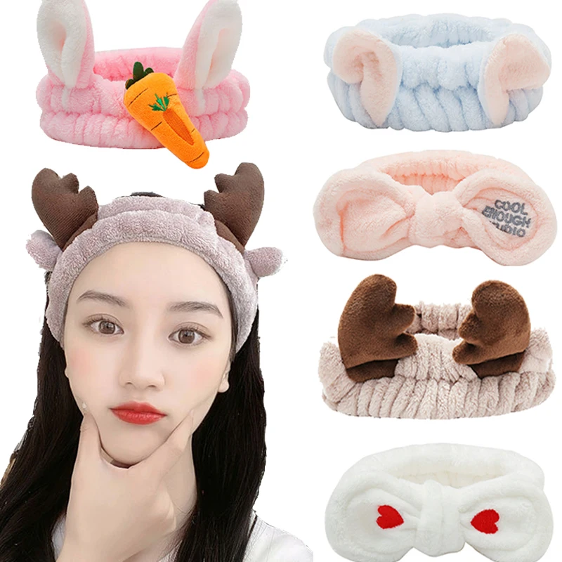 2020 New Antlers Coral Cat Ears Fleece Soft Bow Headband Wash Face Headband Women Girls Holder Turban Hairbands Hair Accessories