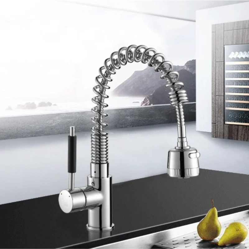 Simple Copper Alloy Kitchen Sink Faucet Spring-loaded Kitchen Hot and Cold Mixing Faucet Universal Swivel Kitchen Sink Faucet