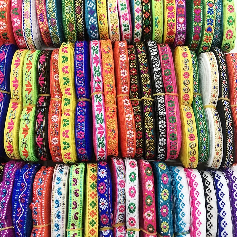 7M/Roll 1CM Vintage Ethnic Embroidery Lace Ribbon Boho Lace Trim DIY Clothes Bag Accessories Embroidered Fabric