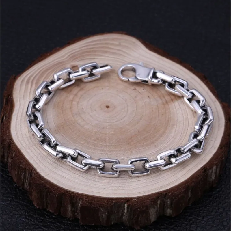 BOCAI New 100% Real Solid S925 Pure Silver Men Bracelet Creative Fashionable Pop Box Chain Thick Maniac Trendy Gift