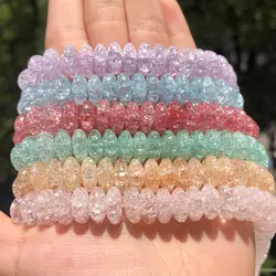 6/8/10mm Pink Blue Purple Snow Cracked Quartz Crystal Glass Beads Rondelle Loose Spacer Beads for Jewelry Making DIY Bracelet