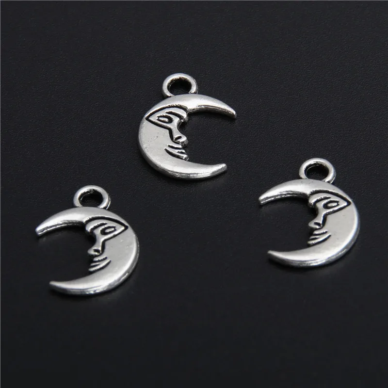 50pcs Alloy Meniscus Moon Charm Retro Silver Color Sky Pendants Handmade Jewelry Making Accessories