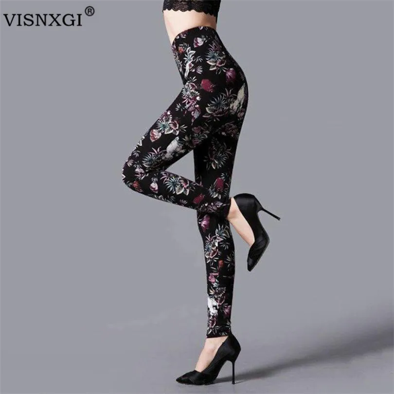 VISNXGI Women Fashion Legging Printing Leggins Slim High Waist Leggings Woman Pants Stretch Workout Push Up Ankle-Length Legging