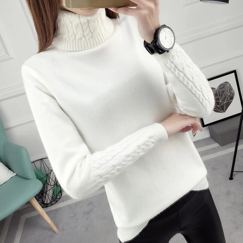 Autumn Winter Solid Cashmere Sweater Women Knitted Long Sleeve Turtleneck Sweaters Women Slim Fit Basic Pullovers 2024