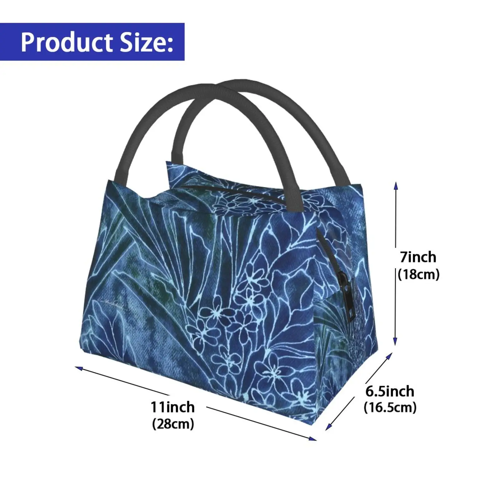 Portable Insulation Bag Pretty Dungarees Blue Blue Jeans Indigo Tropical Jungle Rain Forest Flowers