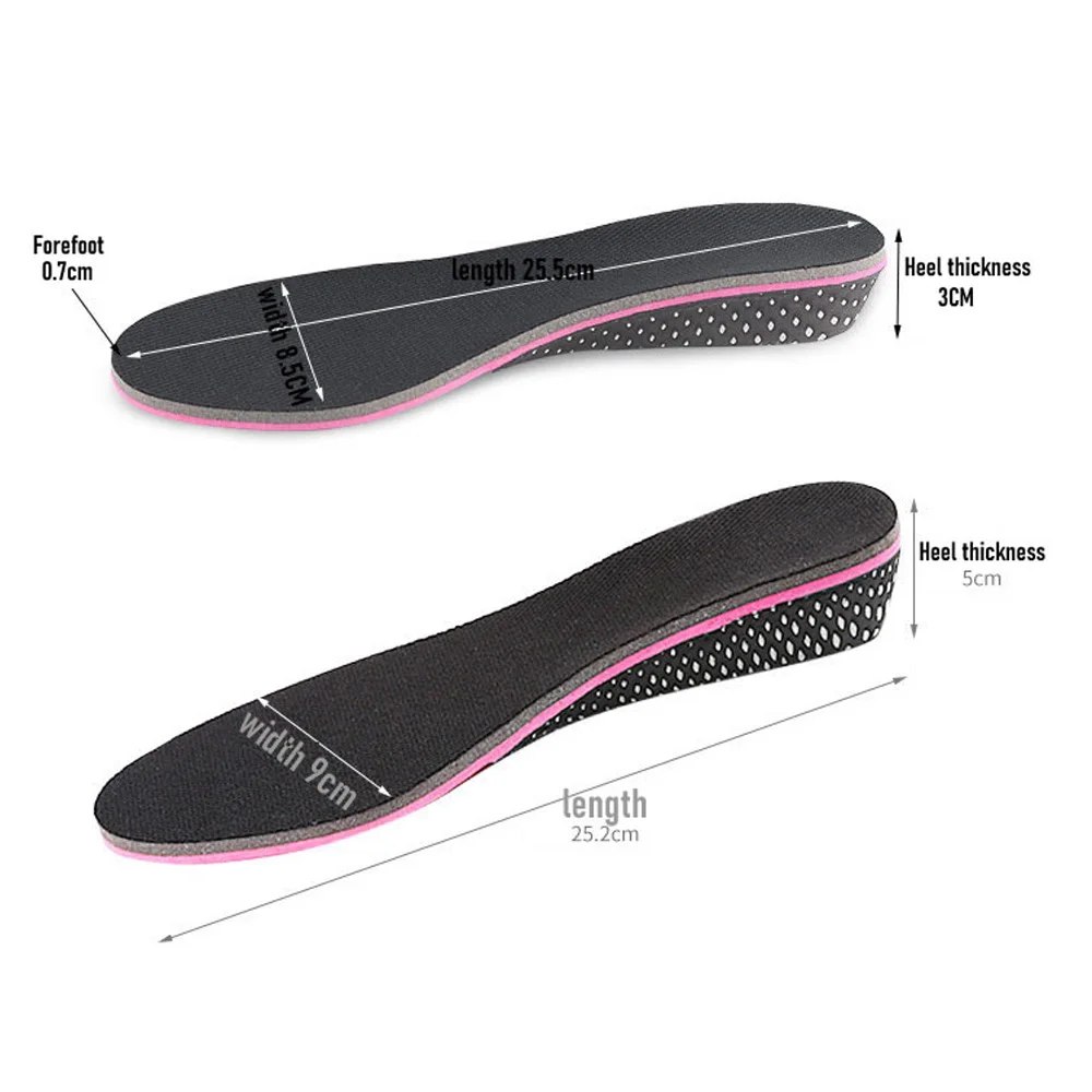 1Pair 3cm/5cm Height Increase Insoles Air Cushion Heel Lift Inserts Shoe Pads Comfortable Insoles for Unisex Shoes Sneaker Boot