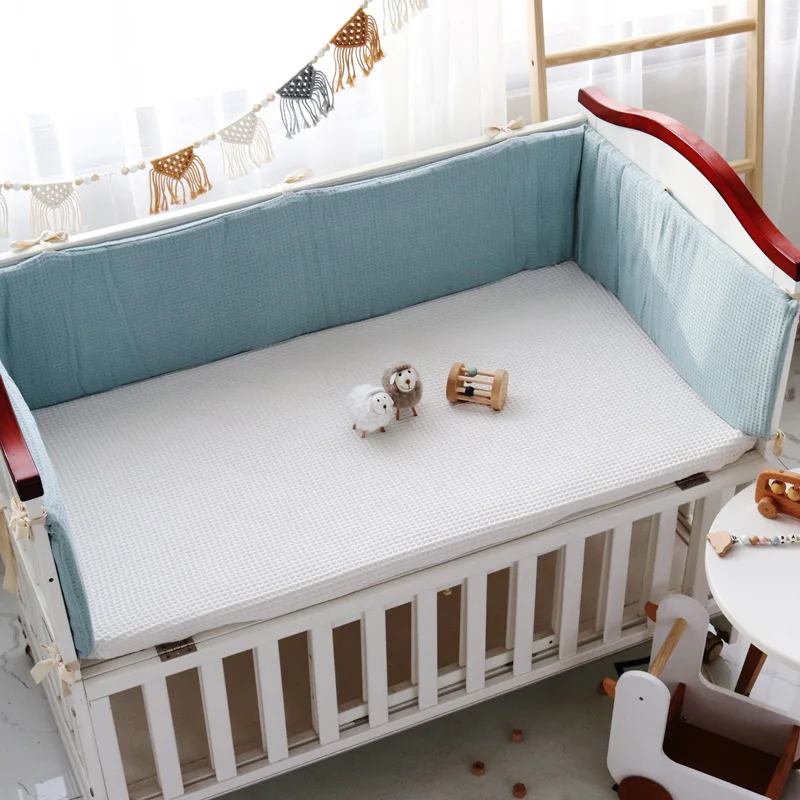 Waffle Cotton Baby Bed Bumper One-piece Crib Around Cushion Cot Washable Anti-collision Protector Pillows Newborns Room Decor