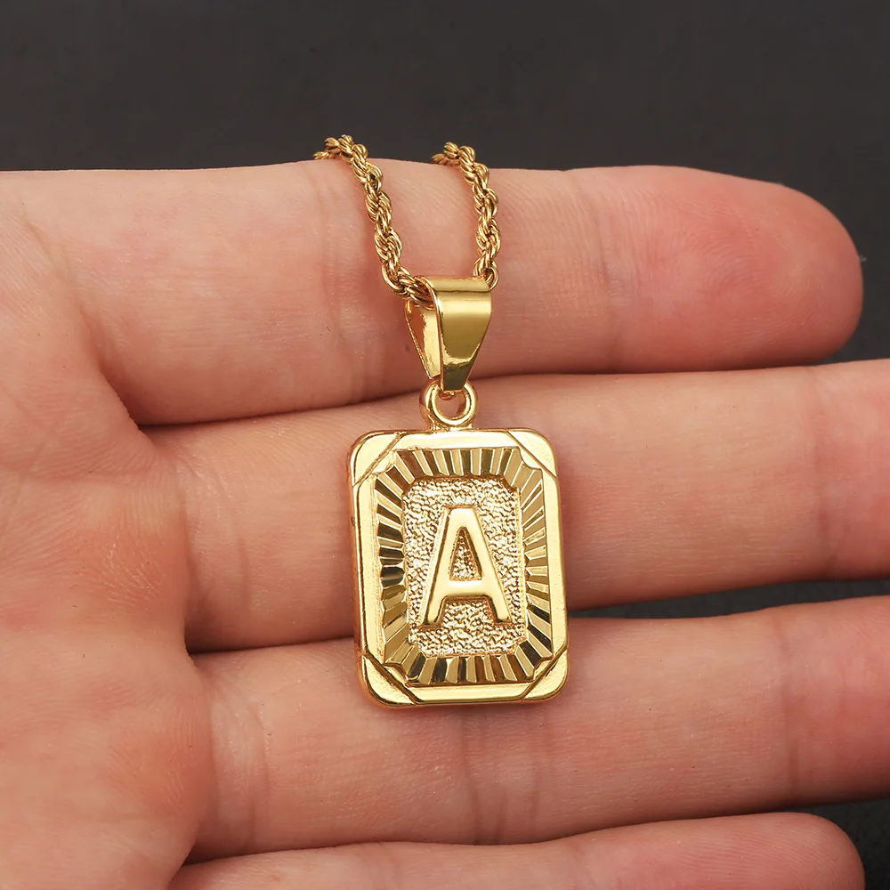 Women Men A-Z Letter Necklaces Gold Color Initial Name Pendant Rope Chain English Alphabet Couple Jewelry Gift Dropshipping
