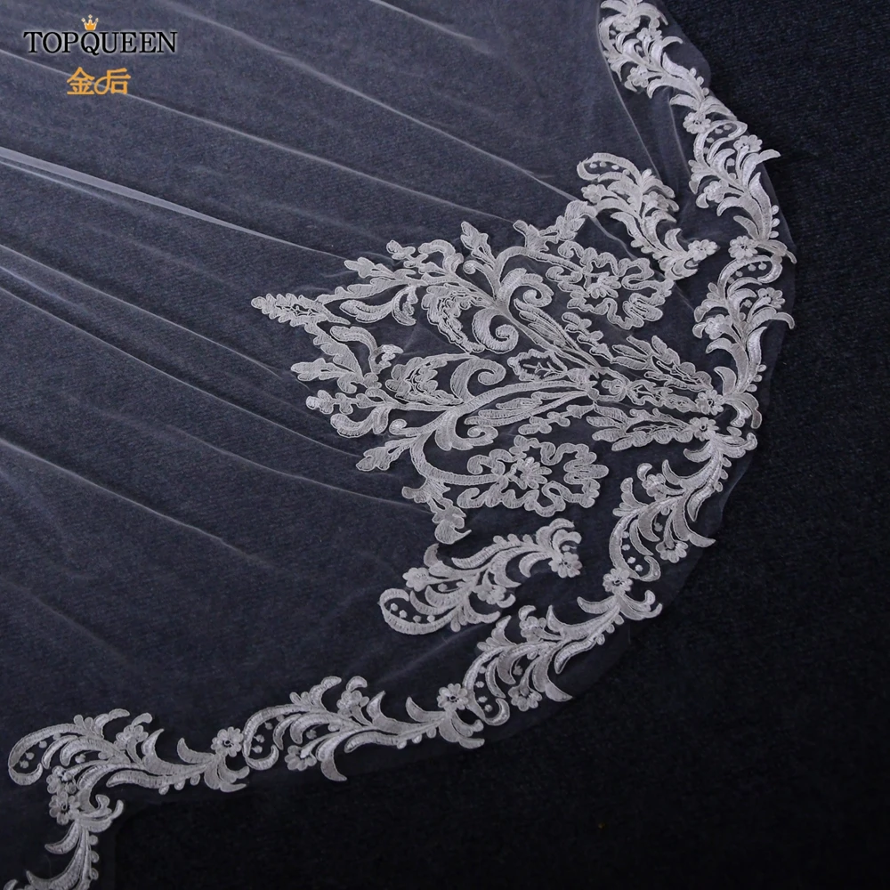 TOPQUEEN V75 Long Wedding Veil 4 Meters Spanish Lace Blanket Bridal Veils Wedding Cathedral Extra Long Royal Wedding Veil Veu