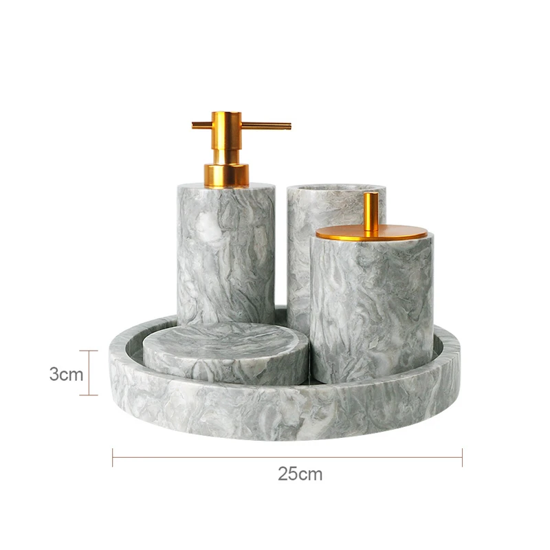 Bathroom Accessory Set Grey Marble Bathroom Vanity Countertop Accessory Set Toothbrush Holder Soap Dispenser Tumbler Soap Dish