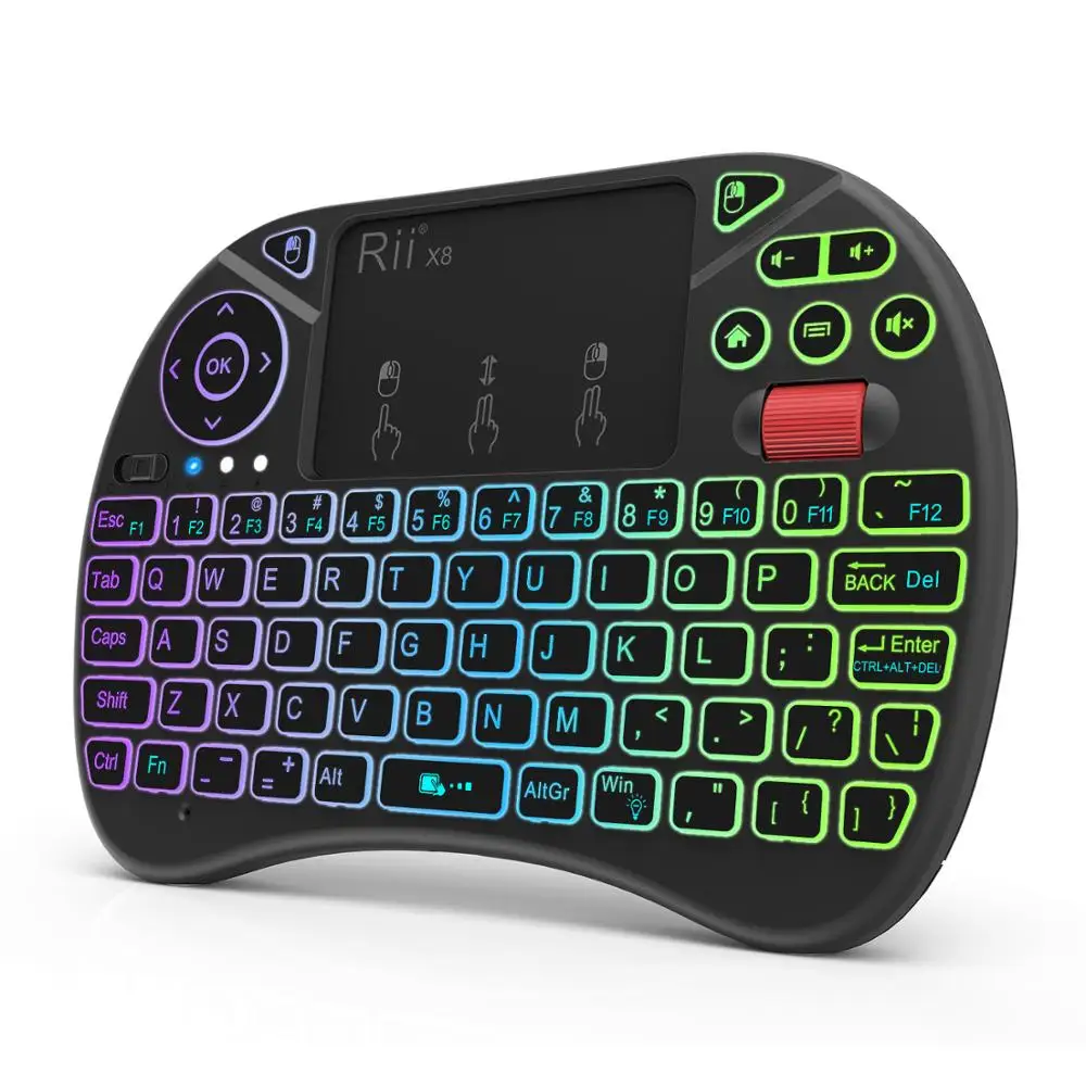 

Original Rii X8 Mini Russian 2.4G Wireless Keyboard with Touchpad ,changeable color LED Backlit, Li-ion Battery for TV box, PC