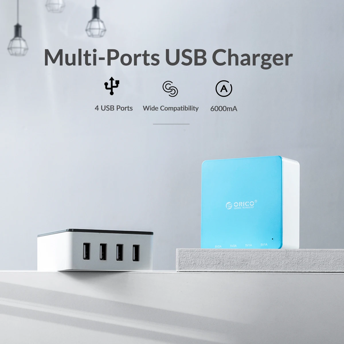 شاحن USB 4 منافذ من ORICO بسعر منخفض للغاية قابس أمريكي عالمي لسطح المكتب محول طاقة 5 فولت 6A خرج 30 واط لهاتف سامسونج آيفون وهواوي