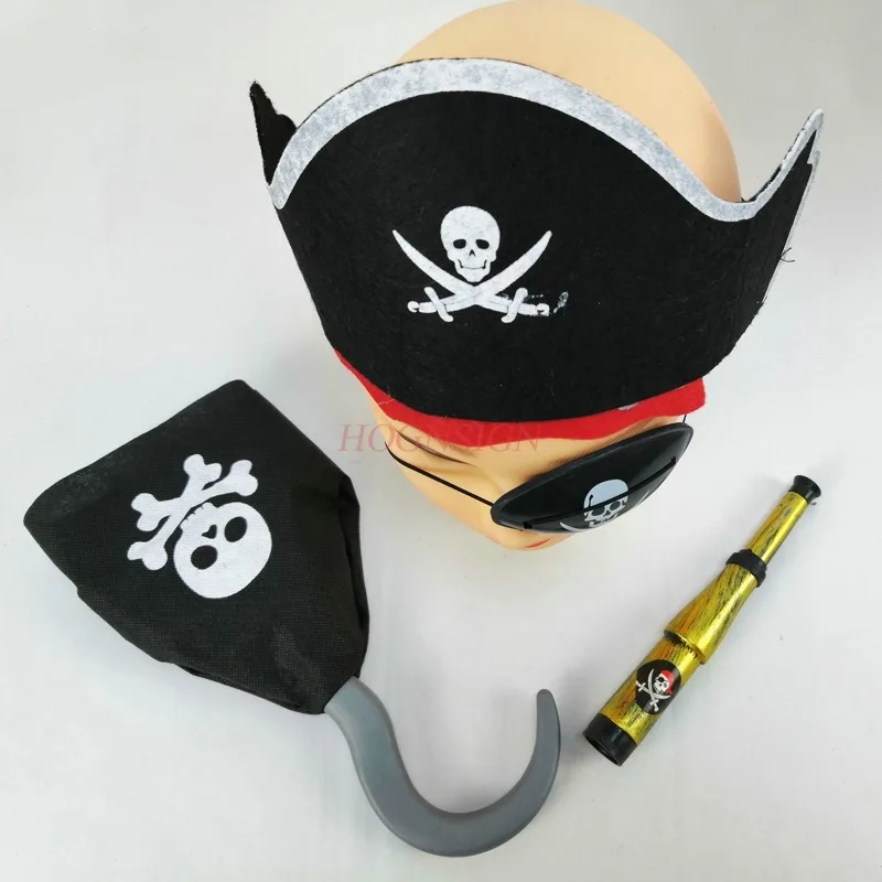 4pcs Toy Pirate Weapon Cap Halloween Masquerade Children Dress Up Props Stage Performance Pirates Of The Caribbean Cyclops 2021