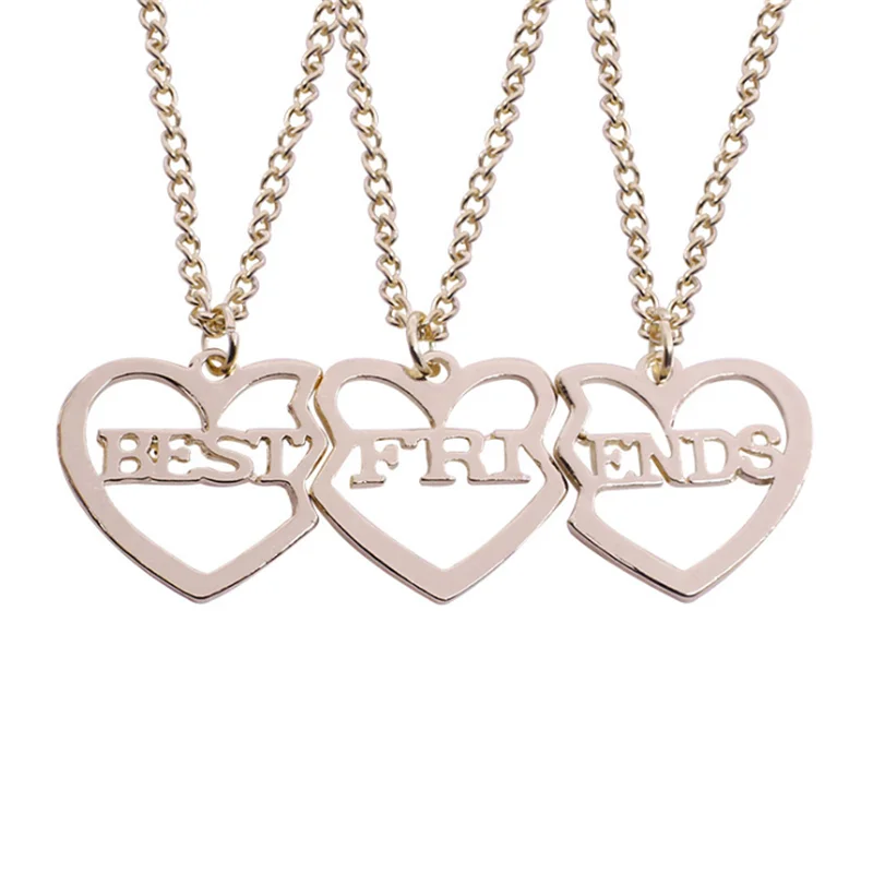 ZRM 3 Pcs/Set Best Friends Necklace Heart Shaped Pendant BFF Necklaces Friendship Choker For Women Girls Sisters Chains Gifts