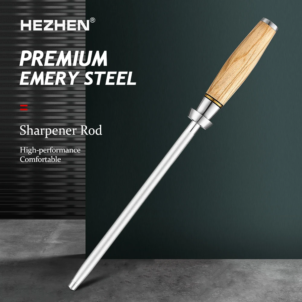 

HEZHEN MASTER SERIES Knife Diamond Sharpener Rod High Carbon Steel Olive Wood Kitchen Knife Sharpener